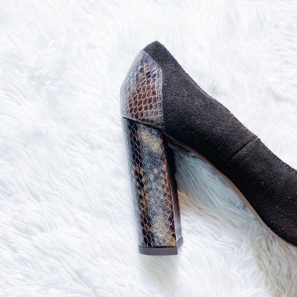 Massimo Dutti Brown Block Heel Shoes Snakeskin Accent SZ40 US9.5 - Picture 3 of 10